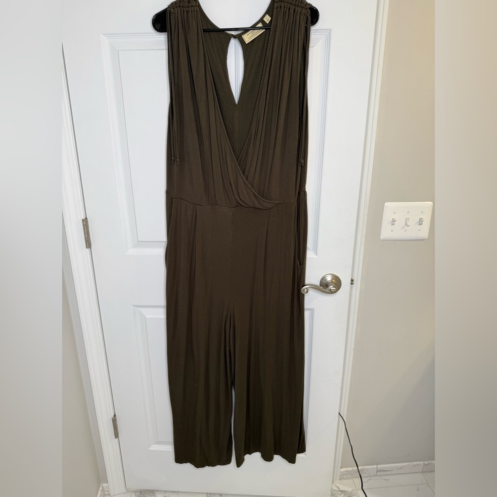 Anthropologie Deep Green Wrap Jumpsuit - Picture 3 of 9
